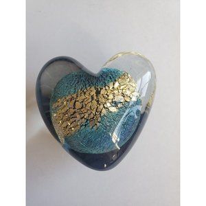 ROBERT EICKHOLT  ART GLASS Paperweight Heart Shaped  Blue Cased Aberdeen Signed